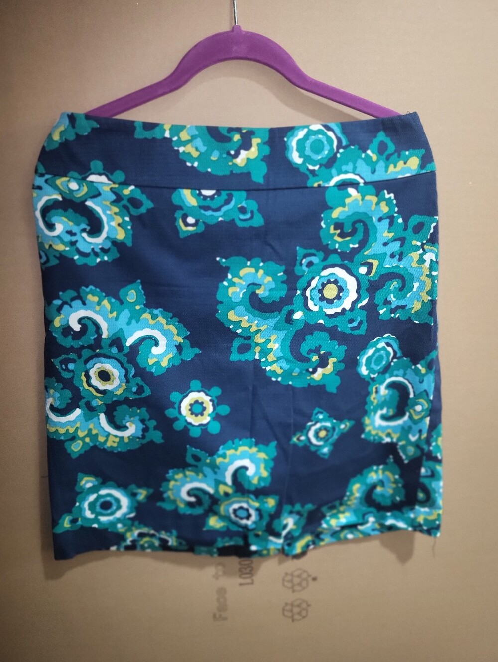 Merona Blue & Green Floral Paisley Abstract Pencil cotton Skirt Women's Size 8